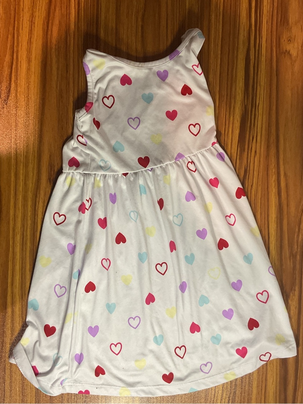Girls White Sleeveless Dress with Multicolor Heart Print